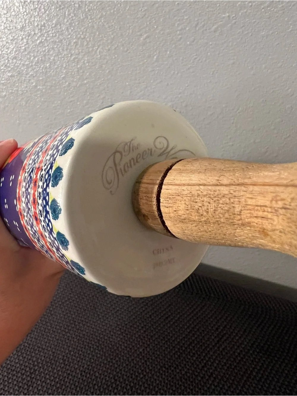 The Pioneer Woman Fiona Floral Ceramic Rolling Pin, Retired, Wood Handles 18in